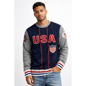 Stall & Dean USA Sweatshirt Mens Large Red White Blue Patriotic Jersey Sports